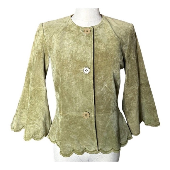 Newport News Jackets & Blazers - Newport News Womens Sage Green 3/4 Bell Sleeve Leather Suede Jacket Size 4